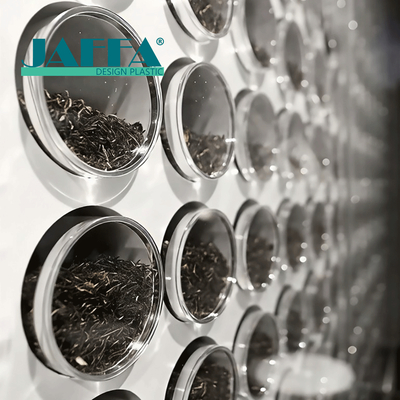 Buen precio Sistema de exhibición de té de acrílico montado en la pared de JAFFA Soluciones de escaparate transparentes para espacios de té inmersivos en línea