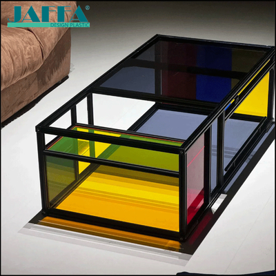 Buon prezzo Tavolo da caffè a blocchi di colore acrilico personalizzato JAFFA, tavolo artistico in stile Mondrian, tavolo da caffè modulare con acrilico trasparente per il soggiorno in linea
