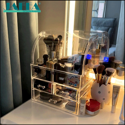 Buen precio Organizador de tocador acrílico personalizado JAFFA, caja de almacenamiento de cosméticos tipo cajón, soporte a prueba de polvo para brochas de maquillaje y lápiz labial para escritorio en línea