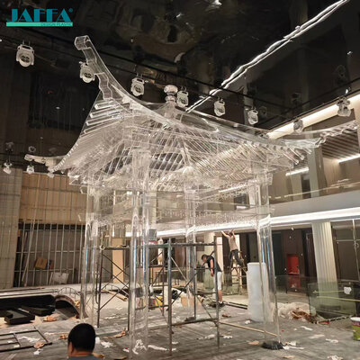 Bom preço JAFFA Decoração de exposição de arte acrílica personalizada, instalação de pavilhão chinês transparente, exibição de arte acrílica imersiva para galeria e lobby do hotel em linha