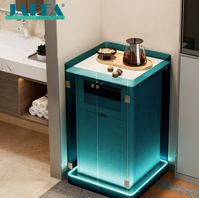 quality Custom Acrylic Hotel Mini Bar Cabinet with LED Lighting | Smart Guest Room Tea Cabinet | Luxury Ambient Light Sideboard factory