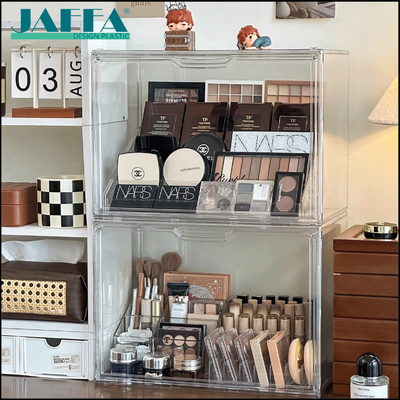 Guter Preis JAFFA Custom Acrylic Staubdichte Kosmetik-Organisator, Stapelbare klare Lagerkiste, Make-up-Bürste & Eyeshadow-Bildschirm für Eitelkeit online