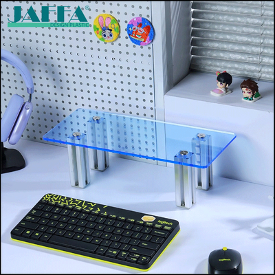 Хорошая цена JAFFA Custom Acrylic Desktop Pedestal, Синяя склонная прозрачная платформа, поднятый стенд для монитора и клавиатуры онлайн