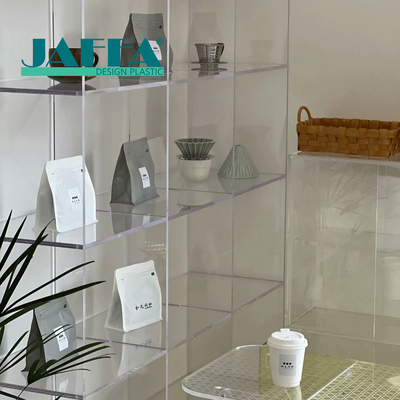 Buen precio Estante de exhibición de granos de café de acrílico personalizado JAFFA, soporte transparente de varios niveles, organizador de acrílico para granos de café y herramientas de cata en línea