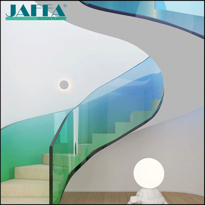 ราคาดี JAFFA Custom Gradient Color Acrylic Stair Railing, Blue-Green Flowing Curved Balustrade, รีลลักชูสําหรับบ้านชั้นสูงและพื้นที่ศิลปะ ออนไลน์